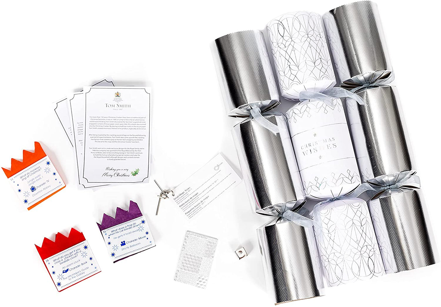 Tom Smith Christmas Crackers Silver & White 6 Pack