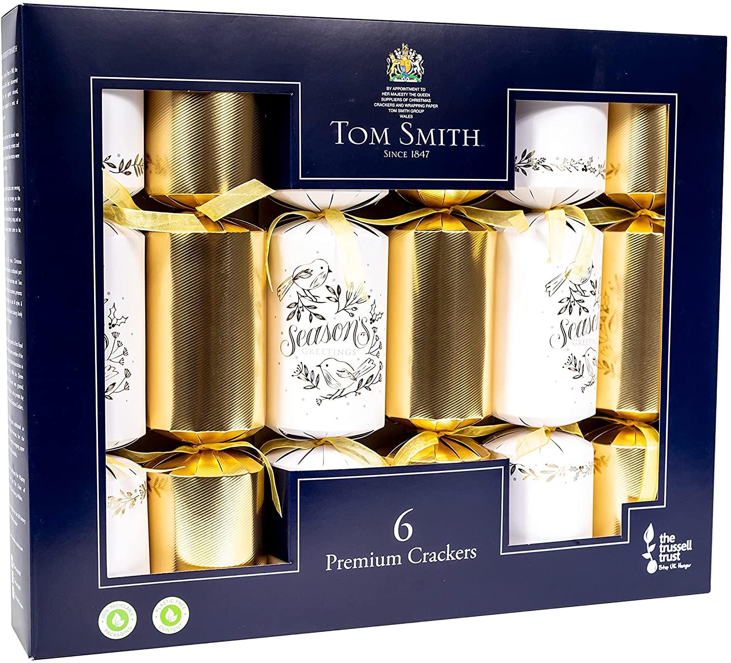 Tom Smith Christmas Crackers Gold & White 6 Pack