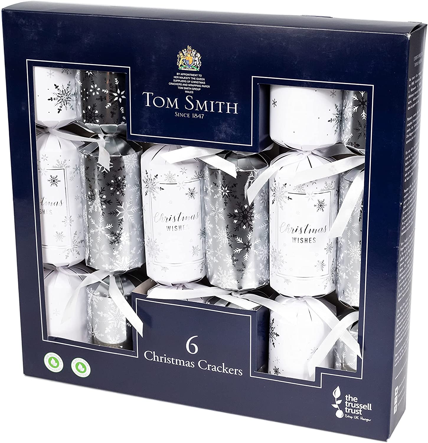 Tom Smith Christmas Crackers Silver & White Christmas 6 Pack
