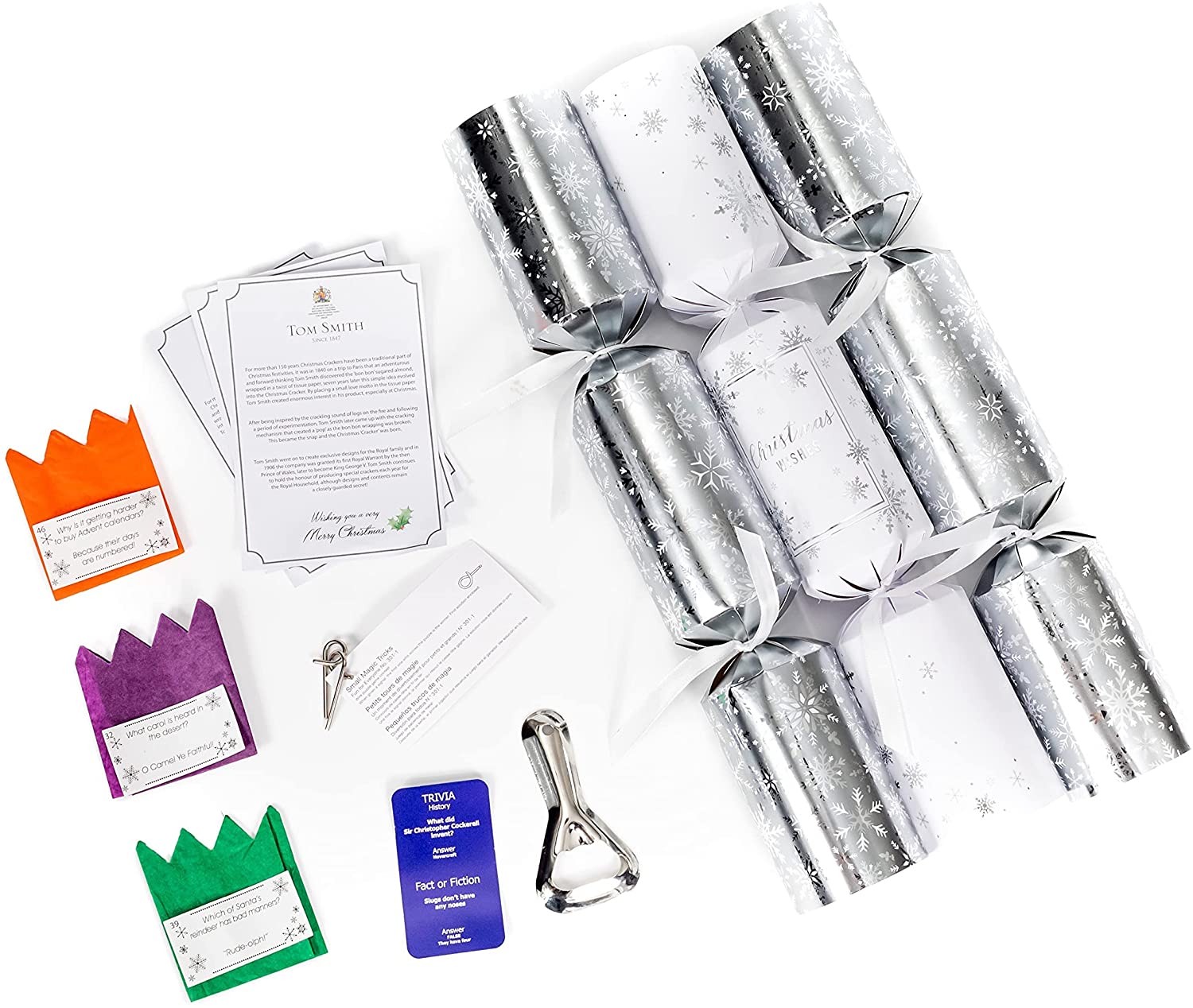 Tom Smith Christmas Crackers Silver & White Christmas 6 Pack
