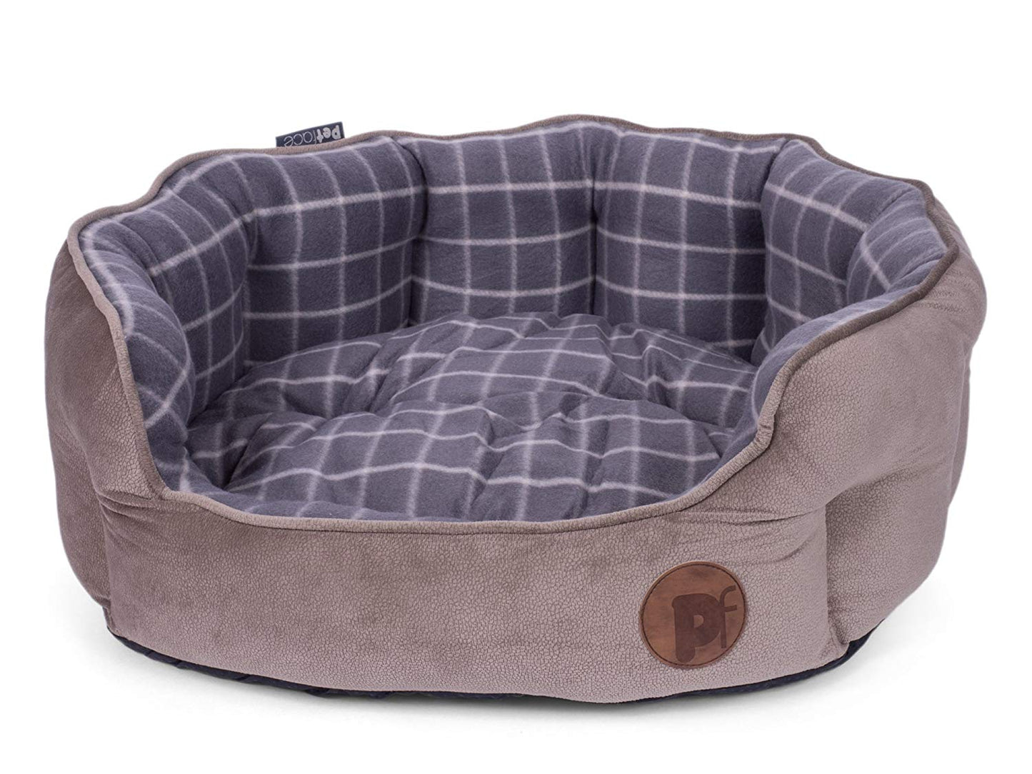 Petface Grey Check & Bamboo Dog Bed L