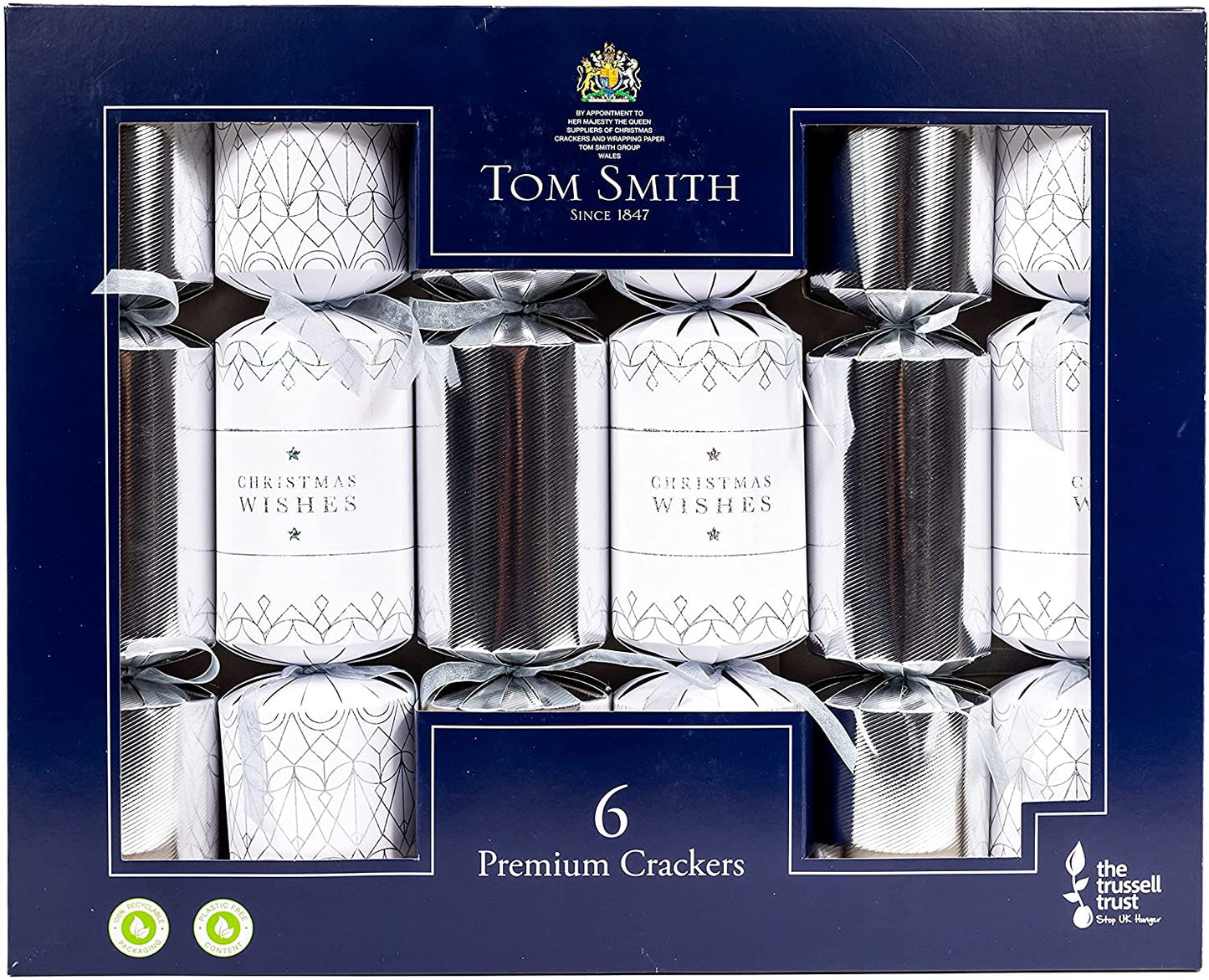Tom Smith Christmas Crackers Silver & White 6 Pack