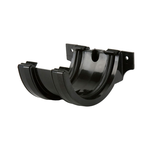 Black Brett Martin Roundstyle Joint/Union Bracket for guttering, with rubber seal strips and clips.
