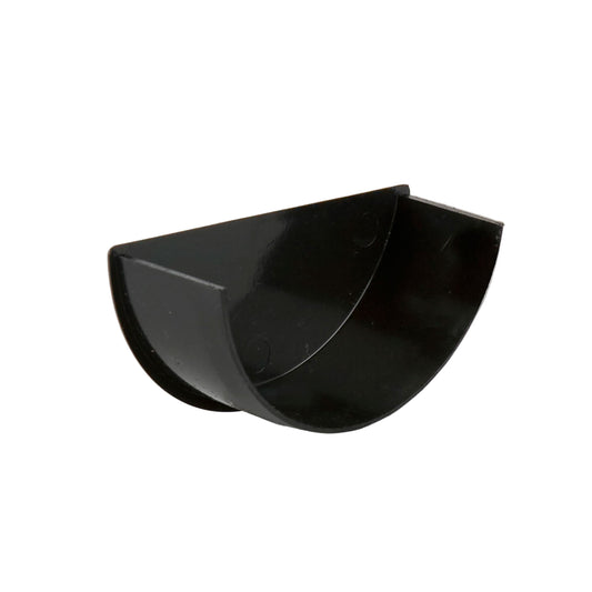 A black round gutter internal stopend with a smooth finish, designed to fit inside a gutter joint.