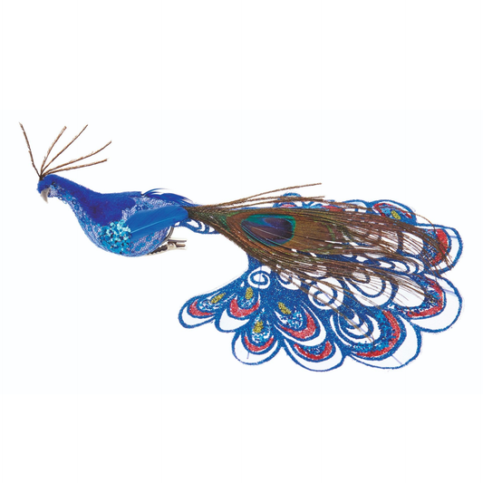 Premier Blue Clip-On Peacock Decoration 21cm