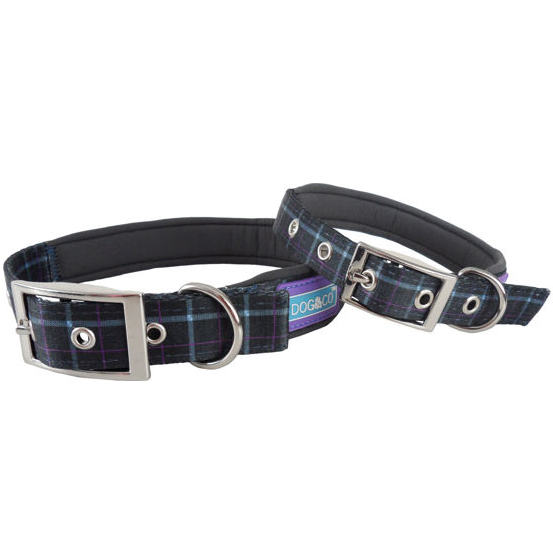 Dog Collar Blue Country Check Medium 14-18” x 3/4”