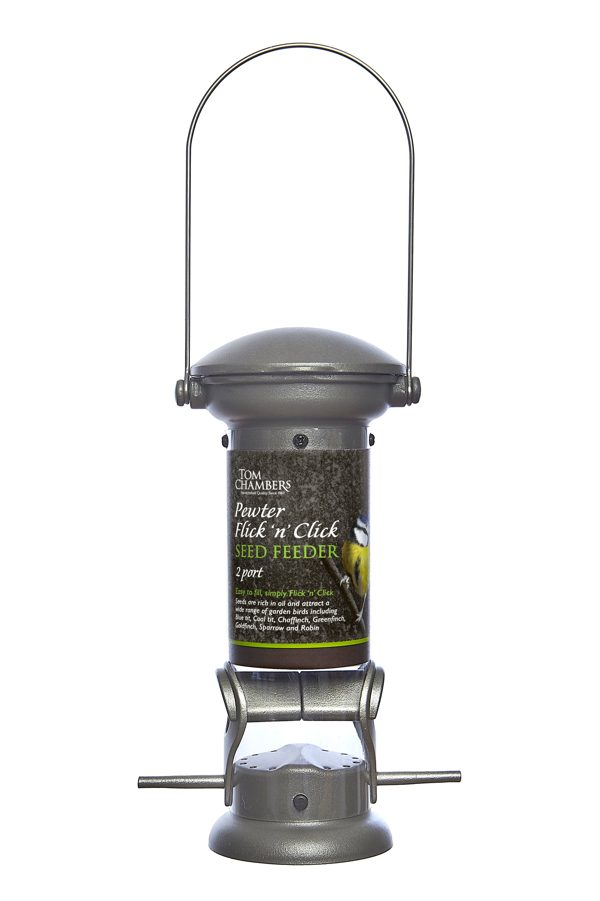 Tom Chambers Pewter Flick ‘n’ Click 2–Port Seed Feeder