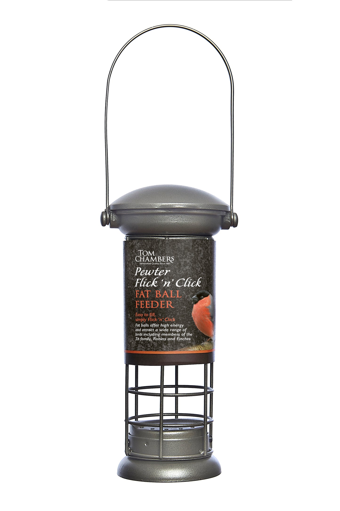 Tom Chambers Pewter Flick ‘n’ Click Fat Ball FeederTom Chambers Pewter Flick ‘n’ Click Fat Ball Feeder