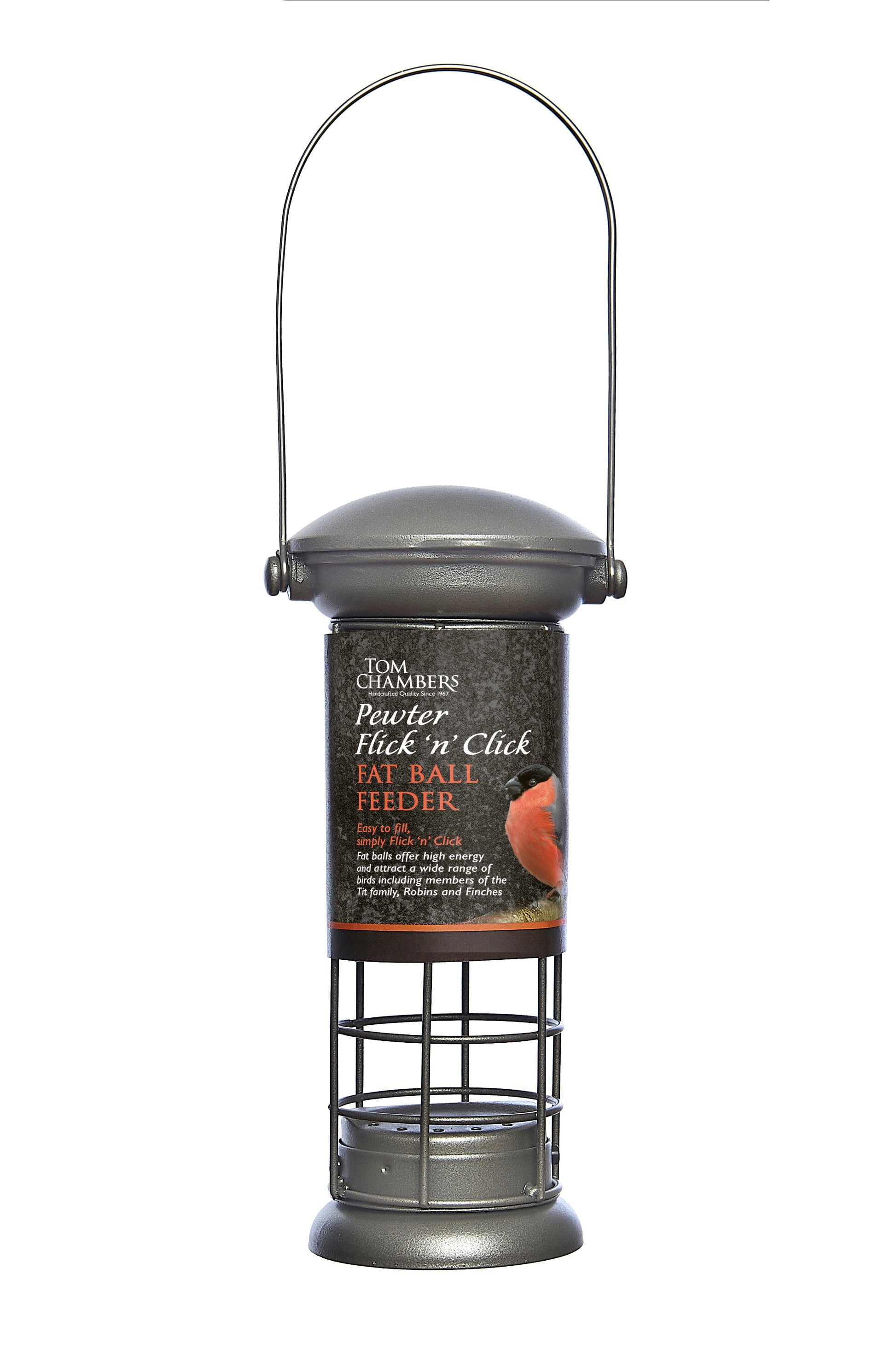Tom Chambers Pewter Flick ‘n’ Click Fat Ball FeederTom Chambers Pewter Flick ‘n’ Click Fat Ball Feeder