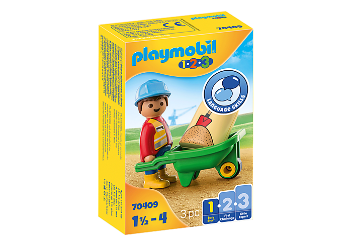 Playmobil 1.2.3 Construction Worker with Wheelbarrow