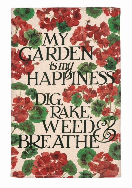 Emma Bridgewater My Garden Is My Happiness Geraniums Linen Blend Tea Towel