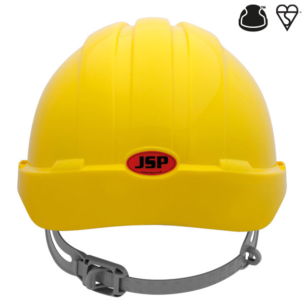 JSP EVO2 Vented, Standard Peak, One Touch Slip Ratchet Yellow Helmet