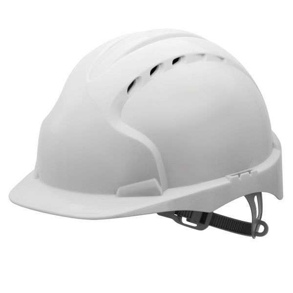 JSP EVO2 Vented, Standard Peak, One Touch Slip Ratchet White helmet