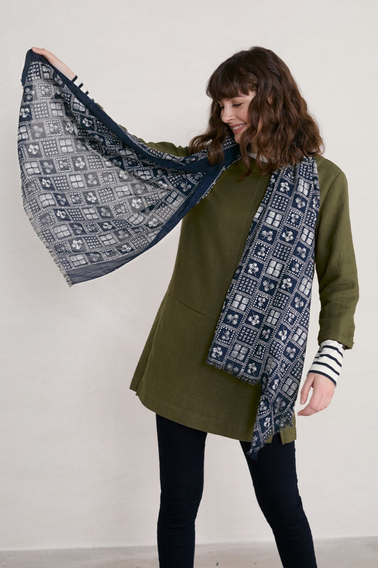 Seasalt Expressive Scarf - Stitched Geo Border Magpie