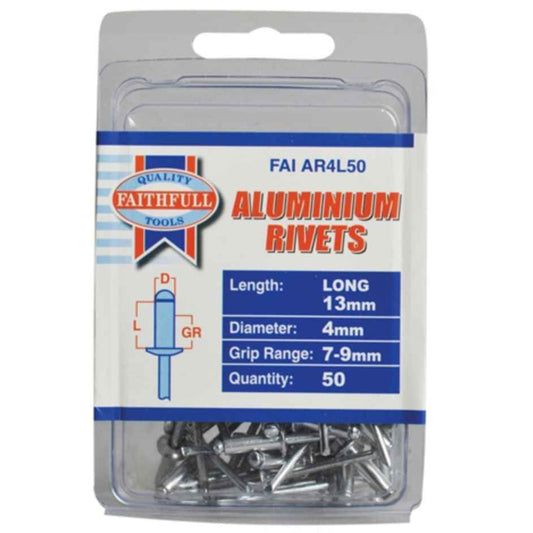 Faithfull Aluminium Rivets 4mm x 13mm 50-Pack