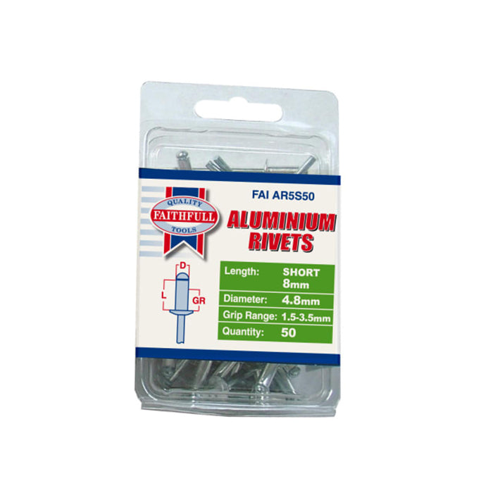 Faithfull Aluminium Rivets 4.8mm x 8mm 50-Pack