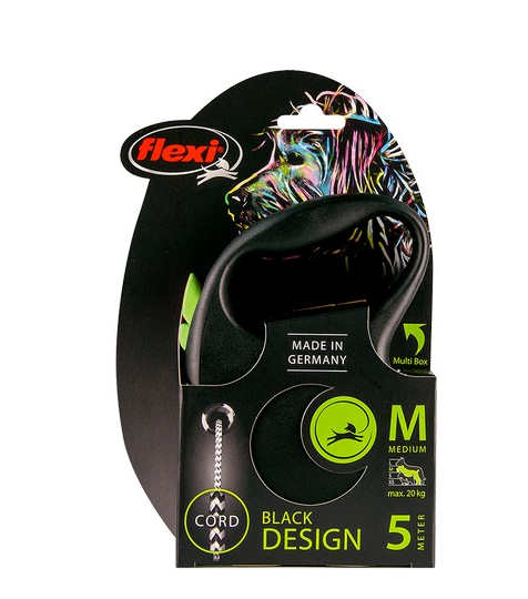 Flexi Lead Black Design Medium Cord 5m Green