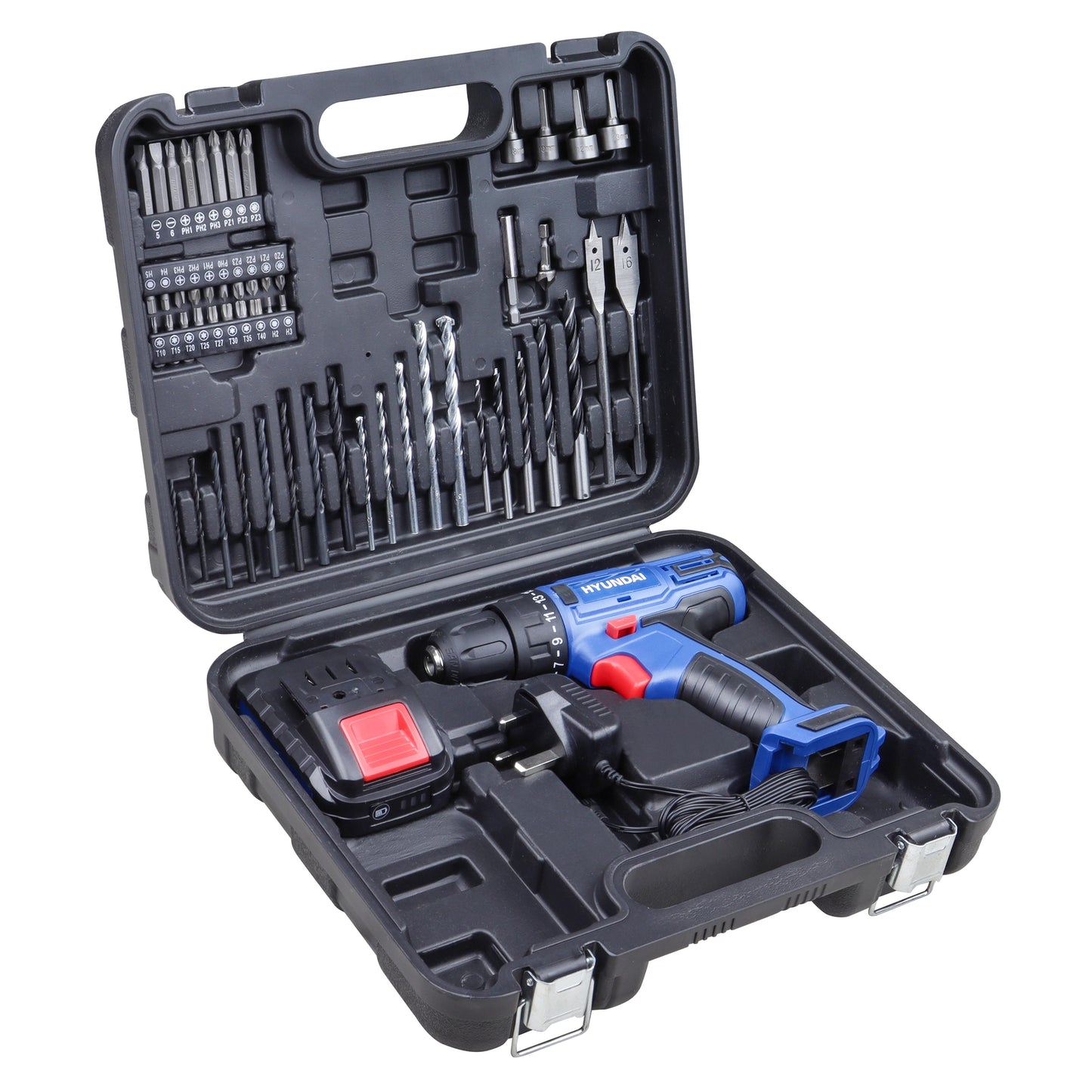 Hyundai 18v 1.5AH Li-Ion Cordless Drill with 54pc Drill Accessory Kit