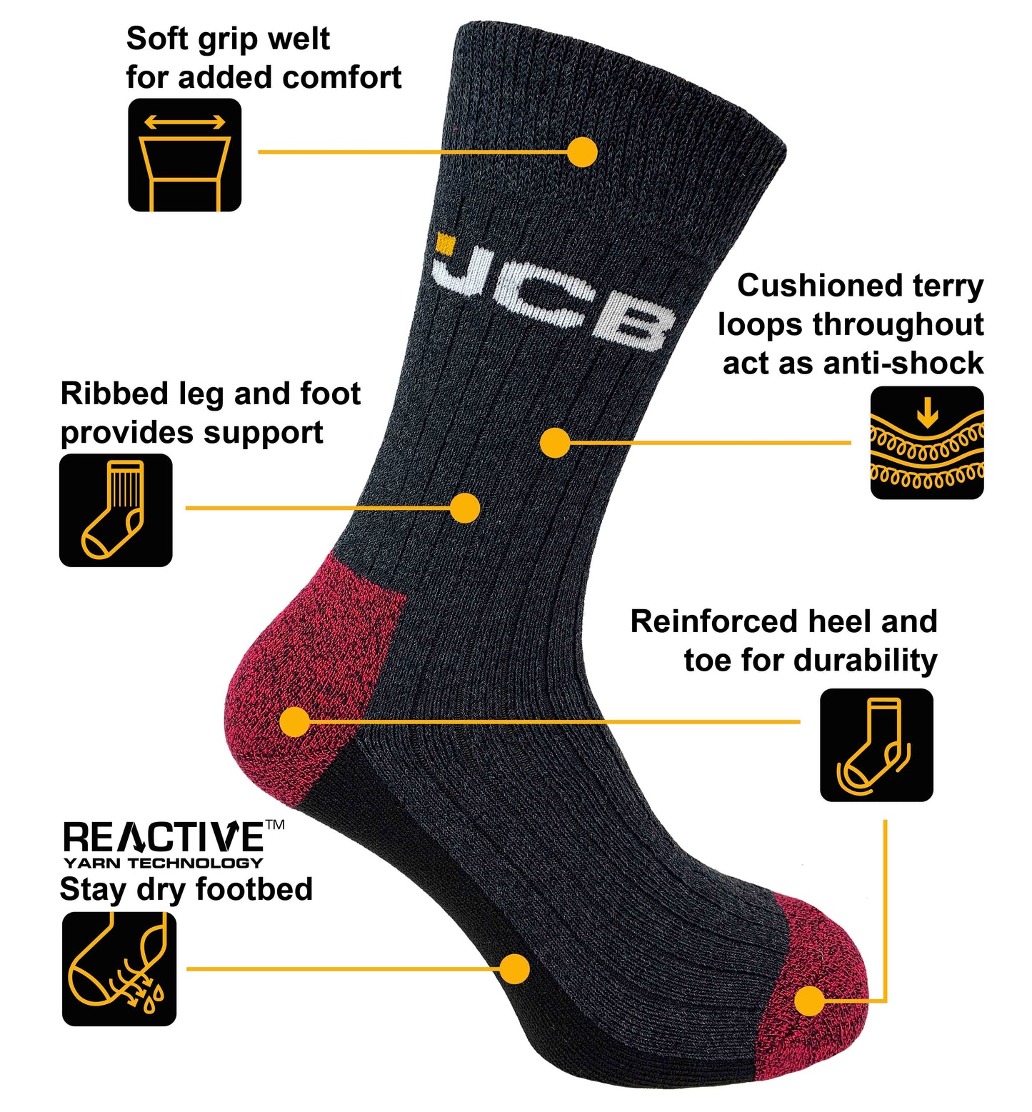 JCB Boots Socks Pack of 3