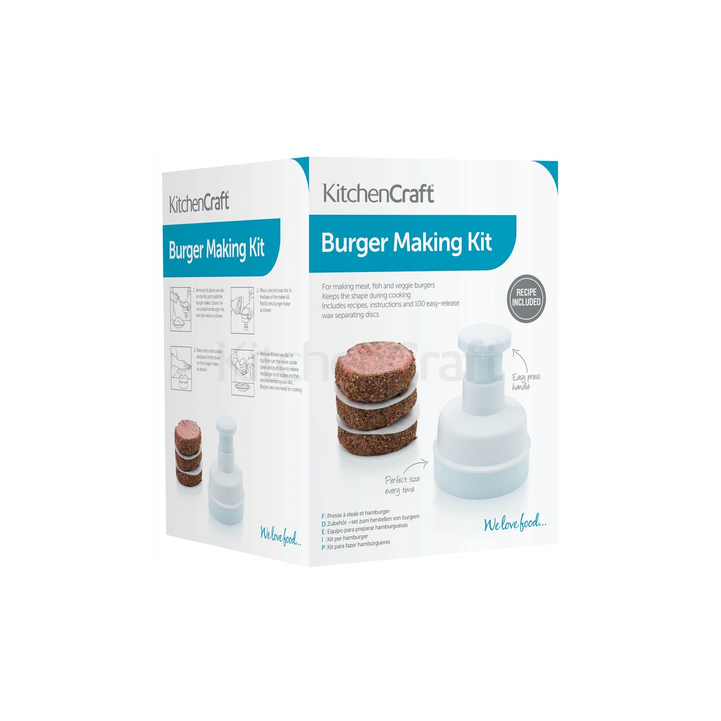 KitchenCraft Hamburger Maker with 100 Wax Discs