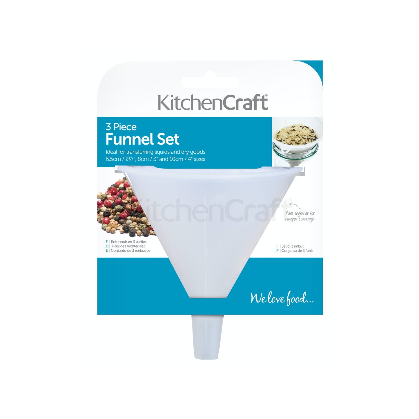 KitchenCraft Set of 3 Polypropylene Food Safe Funnels