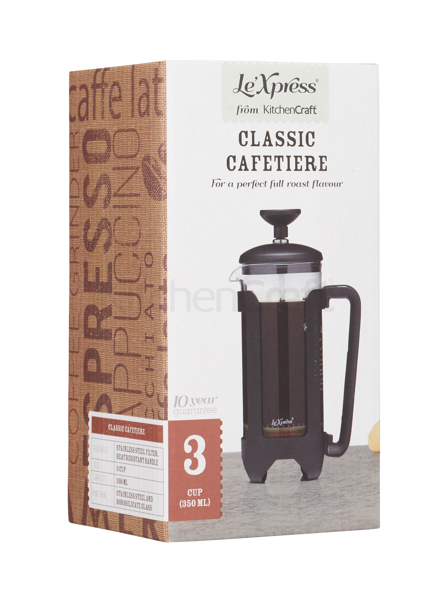 Le'Xpress Matt Black Stainless Steel French Press Cafetiere 3 Cup