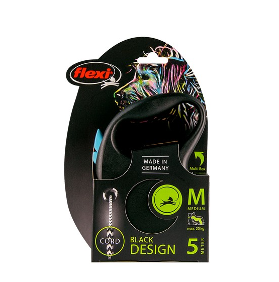 Flexi Lead Black Design Medium Cord 5m Blue