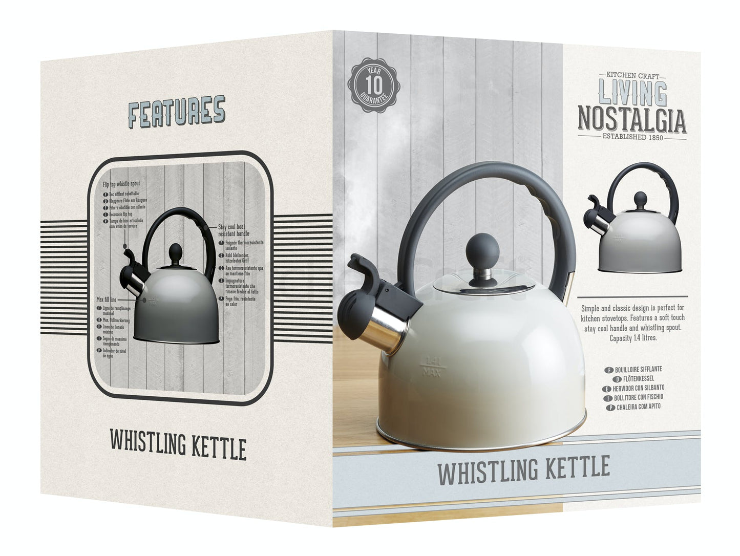 Living Nostalgia French Grey Traditional Whistling Kettle