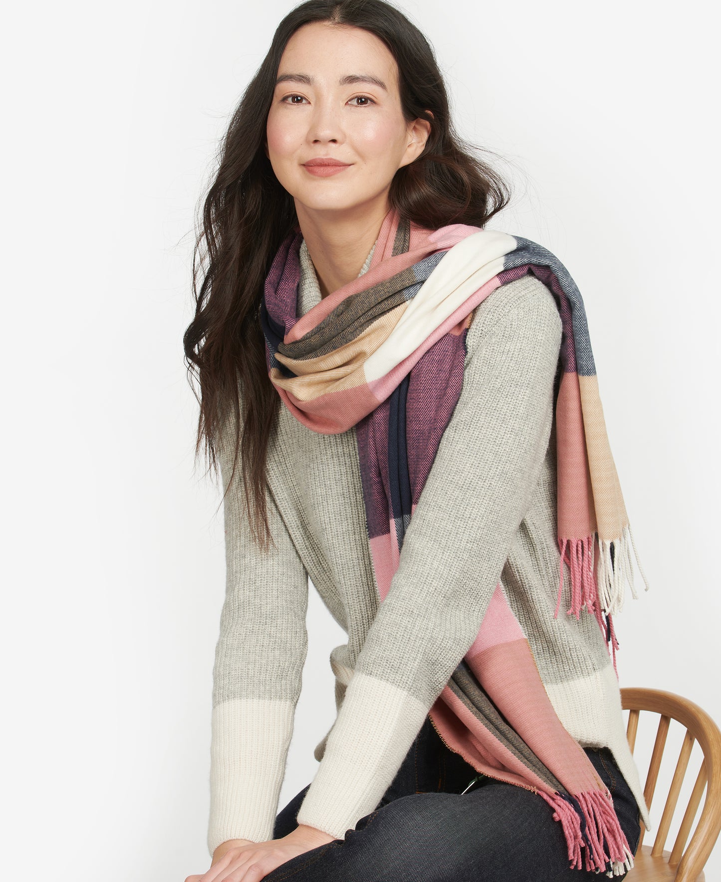 Barbour Pastel Check Scarf - Pink/Hessian