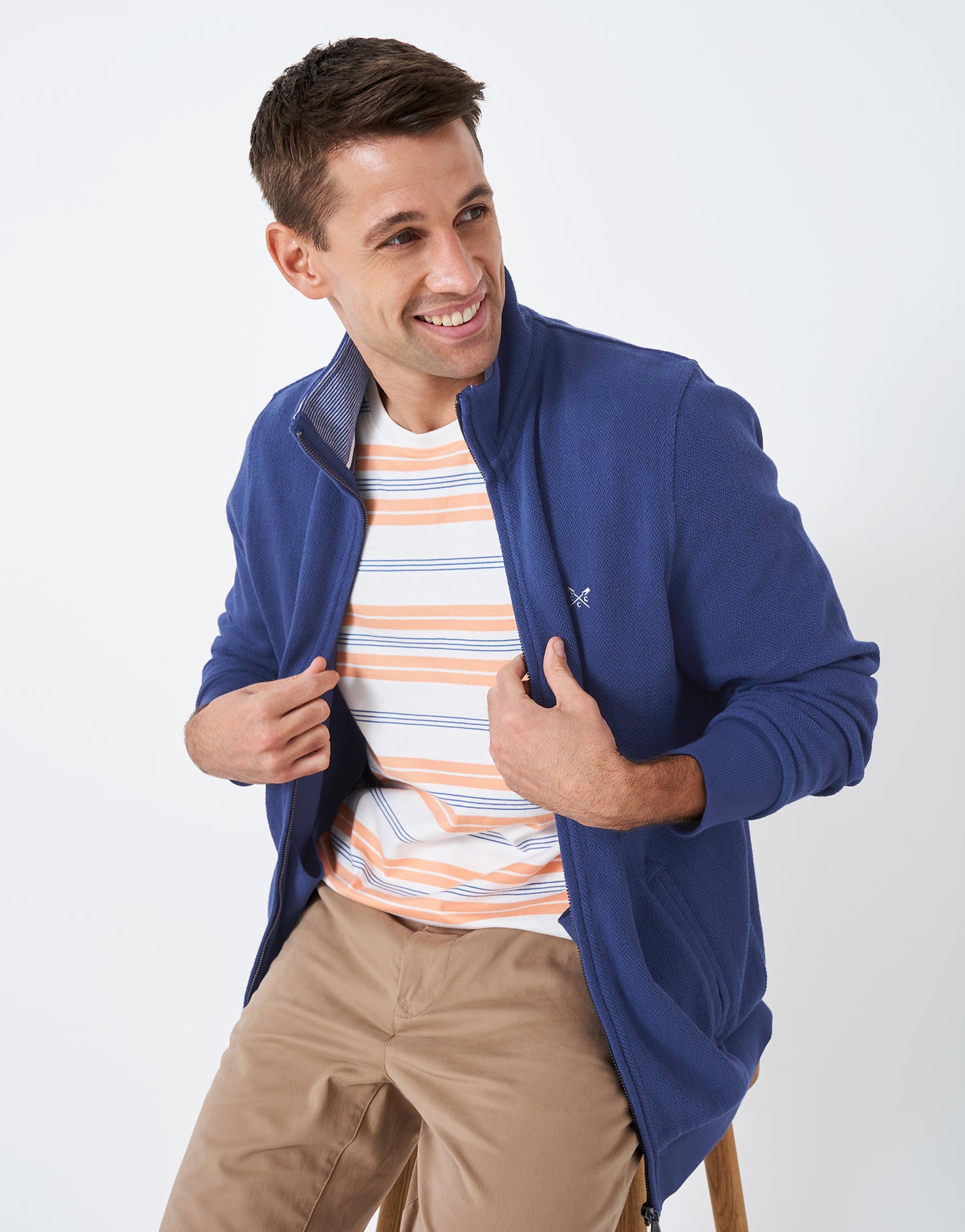 Crew Clothing Herringbone Zip Through Sweatshirt