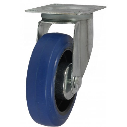 100mm Swivel Castor with Plate - Rubber Tyre Wheel - Roller Bearing - 160kg