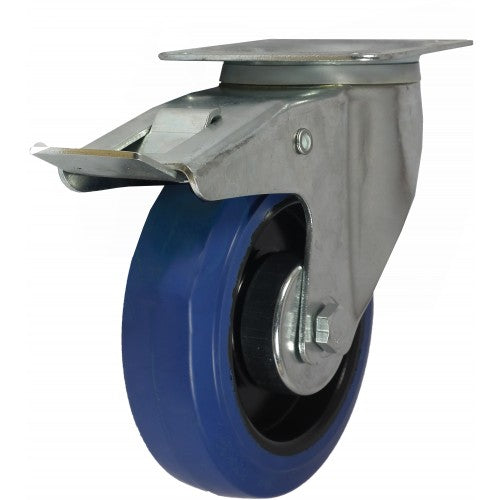 100mm Swivel Castor with Brake - Rubber Tyre Wheel - Roller Bearing - 160kg