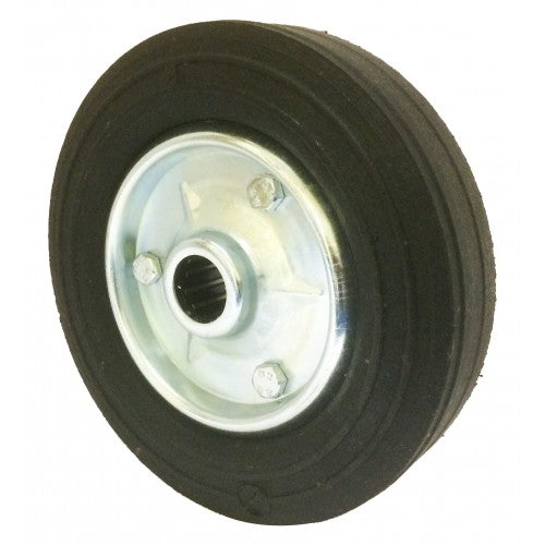 200mm Black Solid Rubber Tyre Silver Metal Centre Wheel 25.4mm 250kg