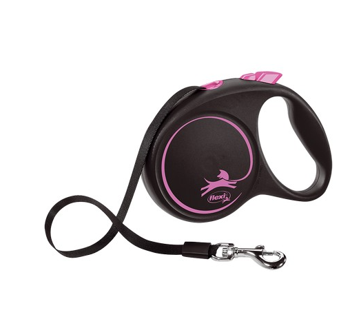 Flexi Lead Black Design Medium Tape 5m Pink