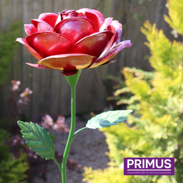 Primus 1.2m Giant Metal Red Rose Garden Stake