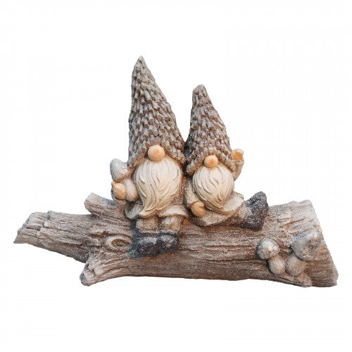 Colton & Connor Cone-Hat Gnomes On LED Log