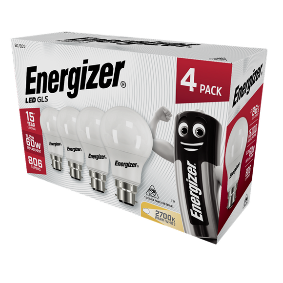 Energizer LED GLS Opal BC/B22 Warm White 4-Pack