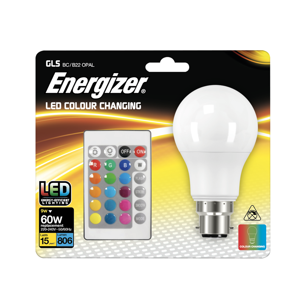 Energizer S14543 Colour Changing B22 GLS LED RGB+W w/ Remote Control