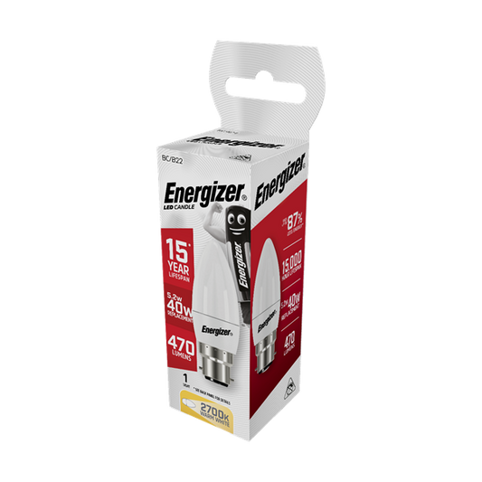 Energizer LED Candle Opal BC/B22 Warm White 470lm 40W