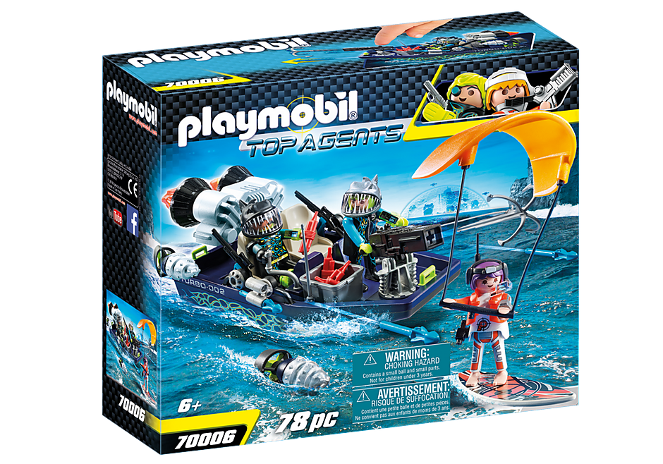 PLAYMOBIL Top Agents Team S.H.A.R.K. Rocket Rafter – Mit Figur & Abschießbaren Raketen