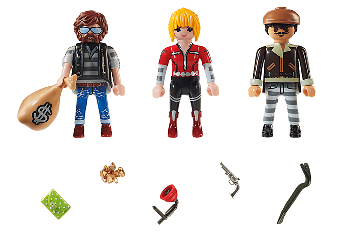 PLAYMOBIL Thief Figure Set – 3 Robber Figures With Stolen Goods & Accessories For Police Theme Play