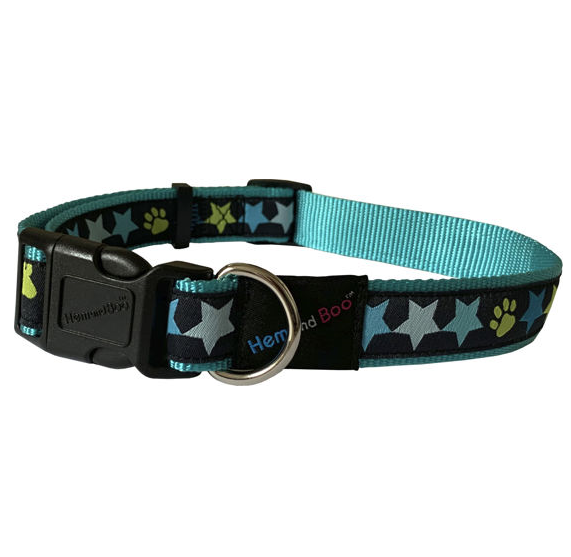 Hem and Boo Stars Blue Dog Collar
