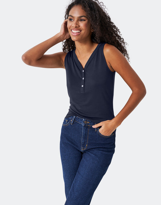Crew Clothing Henley Vest Top - Dark Blue