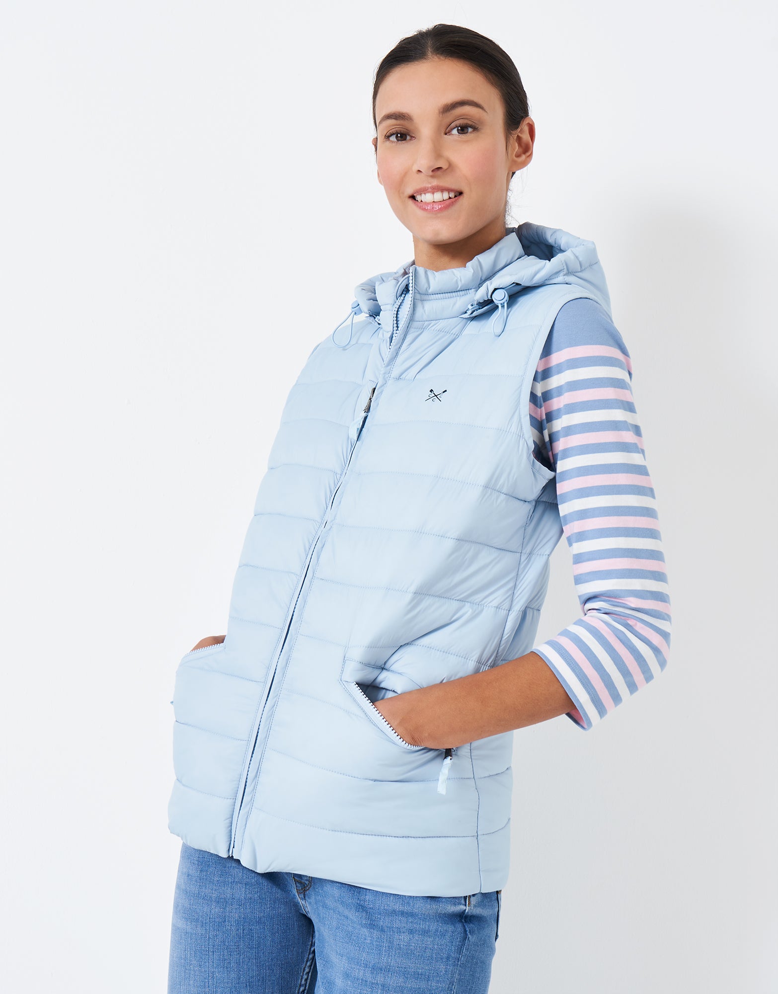 Crew Clothing Lightweight Boxy Gilet - Cloud Blue