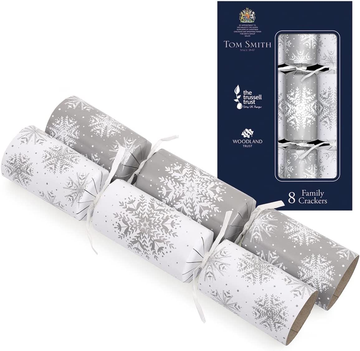 Tom Smith Family Christmas Crackers White & Silver Snowflake 8-Pack