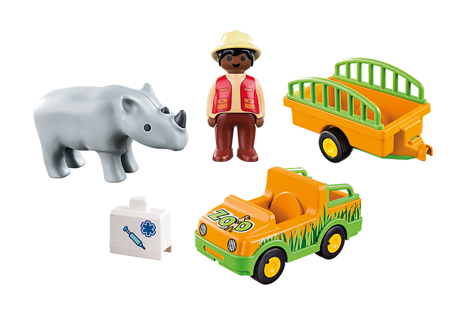Playmobil 1.2.3 Zoo Vehicle w/ Rhinoceros 70182