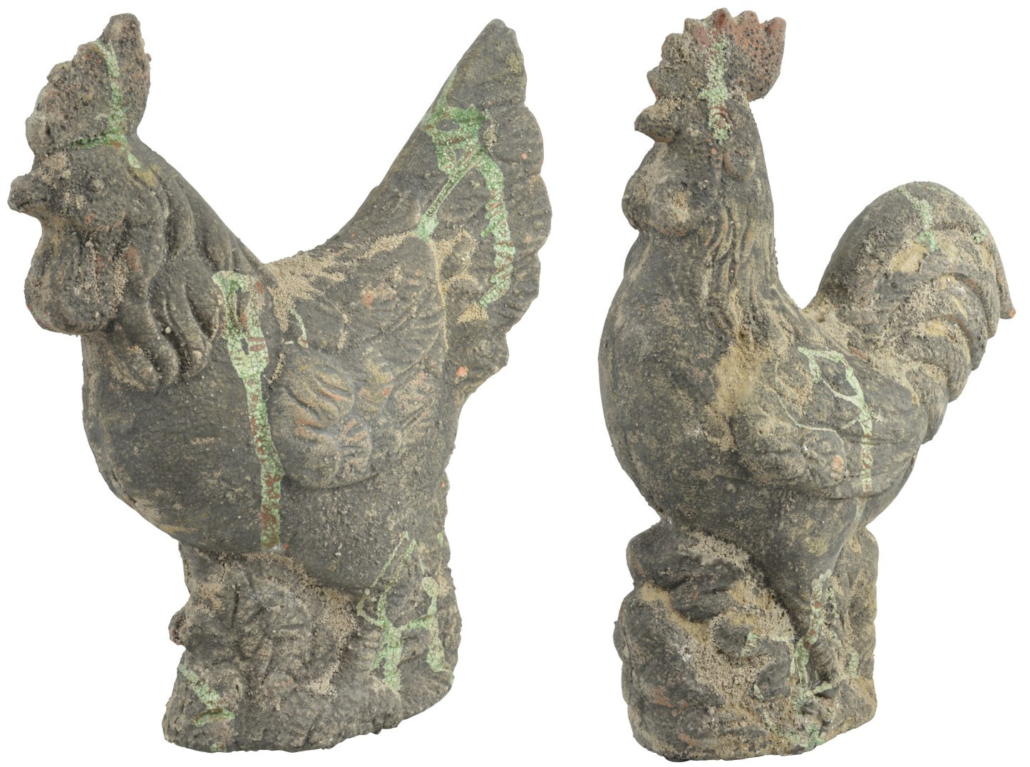 Fallen Fruits Aged Terracotta Cock & Hen Stone Sculpture