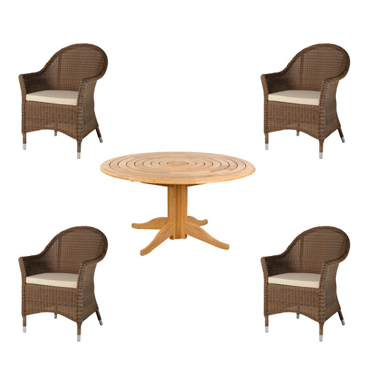 Alexander Rose Roble Bengal Pedestal Table 1.45m with 6 Monte Carlo Chairs
