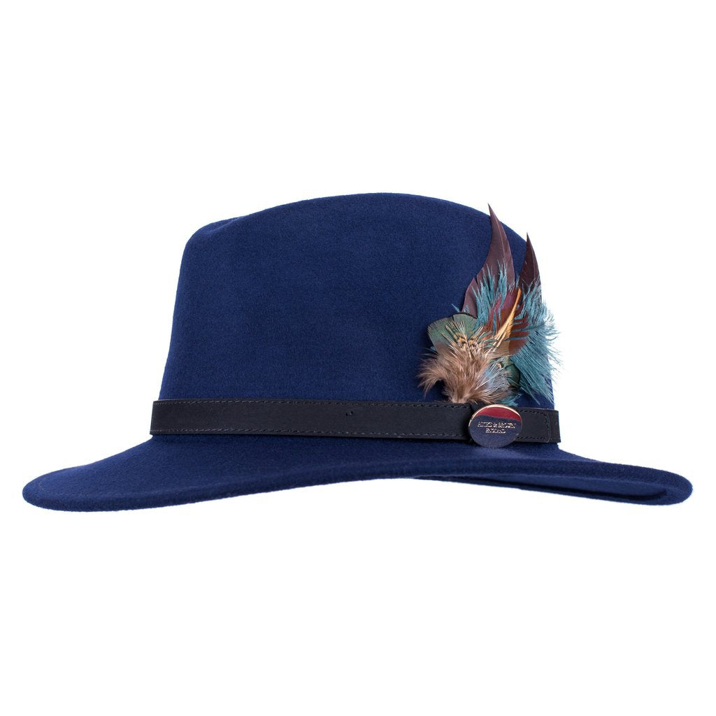 Hicks & Brown Fedora Hat Suffolk Navy Classic Feather