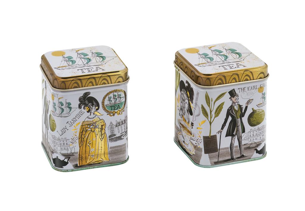 Elite Tins Lady Jasmine & The Earl Grey Square Tea Caddie - Single